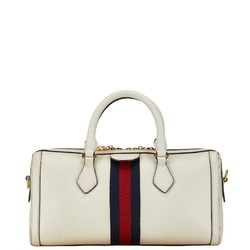 Gucci Ophidia Sherry Line Boston Handbag Shoulder Bag 524532 White Canvas Leather Women's GUCCI