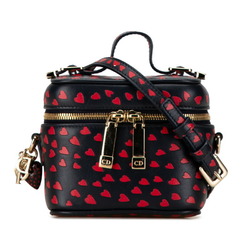 Christian Dior Dior Lady Heart Motif Micro Vanity Bag Shoulder Navy Red Leather Women's