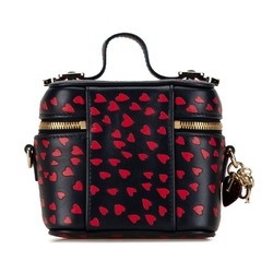 Christian Dior Dior Lady Heart Motif Micro Vanity Bag Shoulder Navy Red Leather Women's