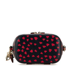 Christian Dior Dior Lady Heart Motif Micro Vanity Bag Shoulder Navy Red Leather Women's