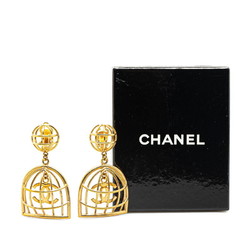 Chanel Coco Mark Birdcage Motif Earrings Gold Plated Women's CHANEL