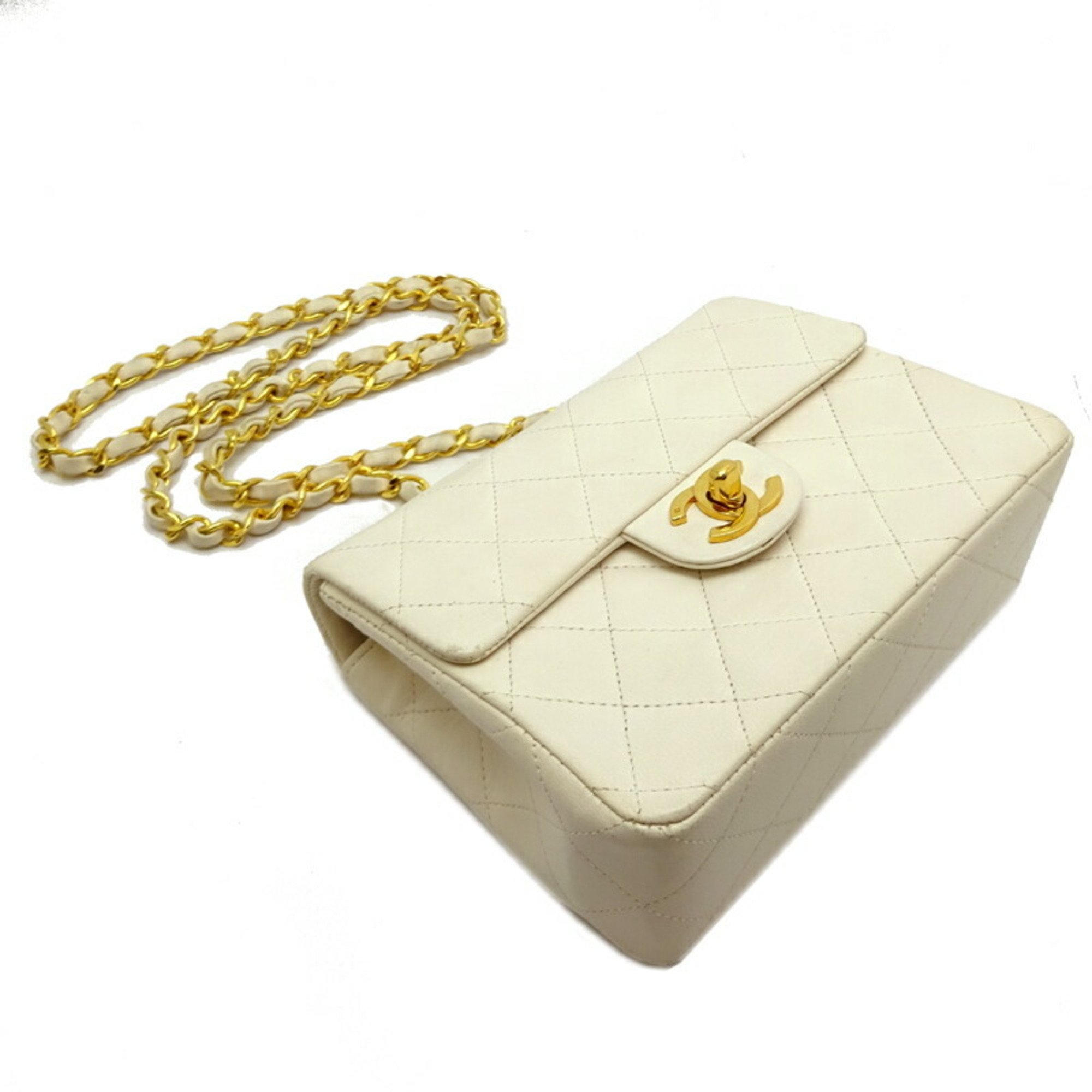 Chanel Matelasse Chain Shoulder Women's Bag Lambskin White