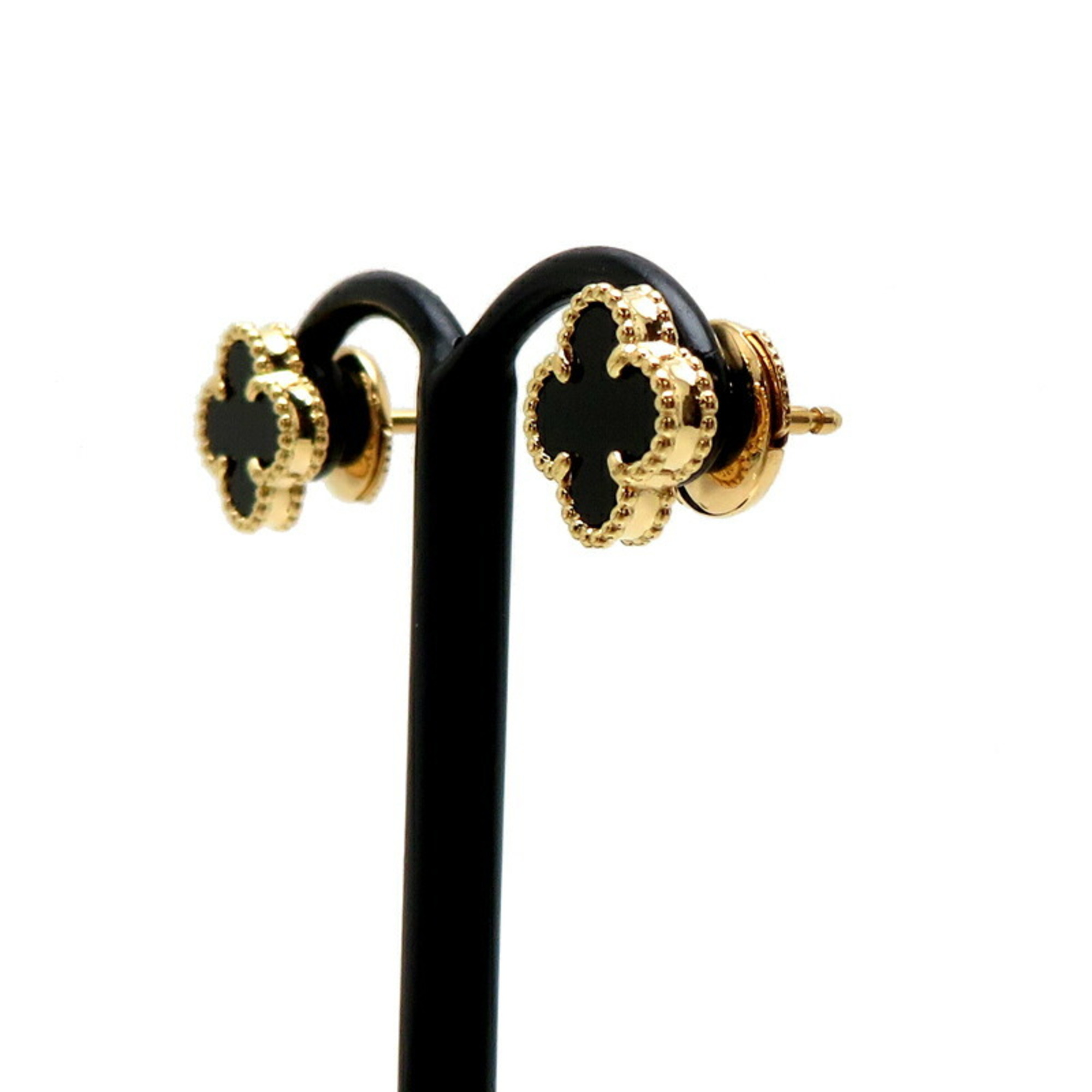 Van Cleef & Arpels Sweet Alhambra Onyx Women's Earrings VCAR4900 750 Yellow Gold