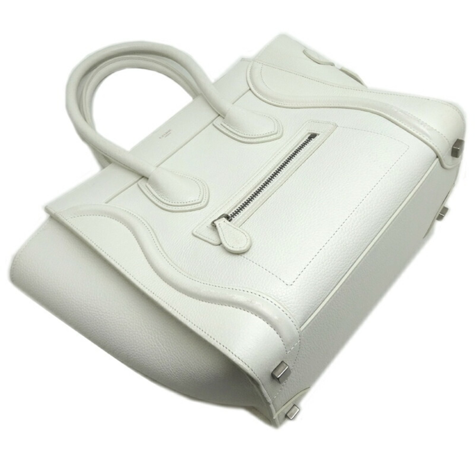 Celine Luggage Micro Shopper Women's Handbag 189793 Leather White