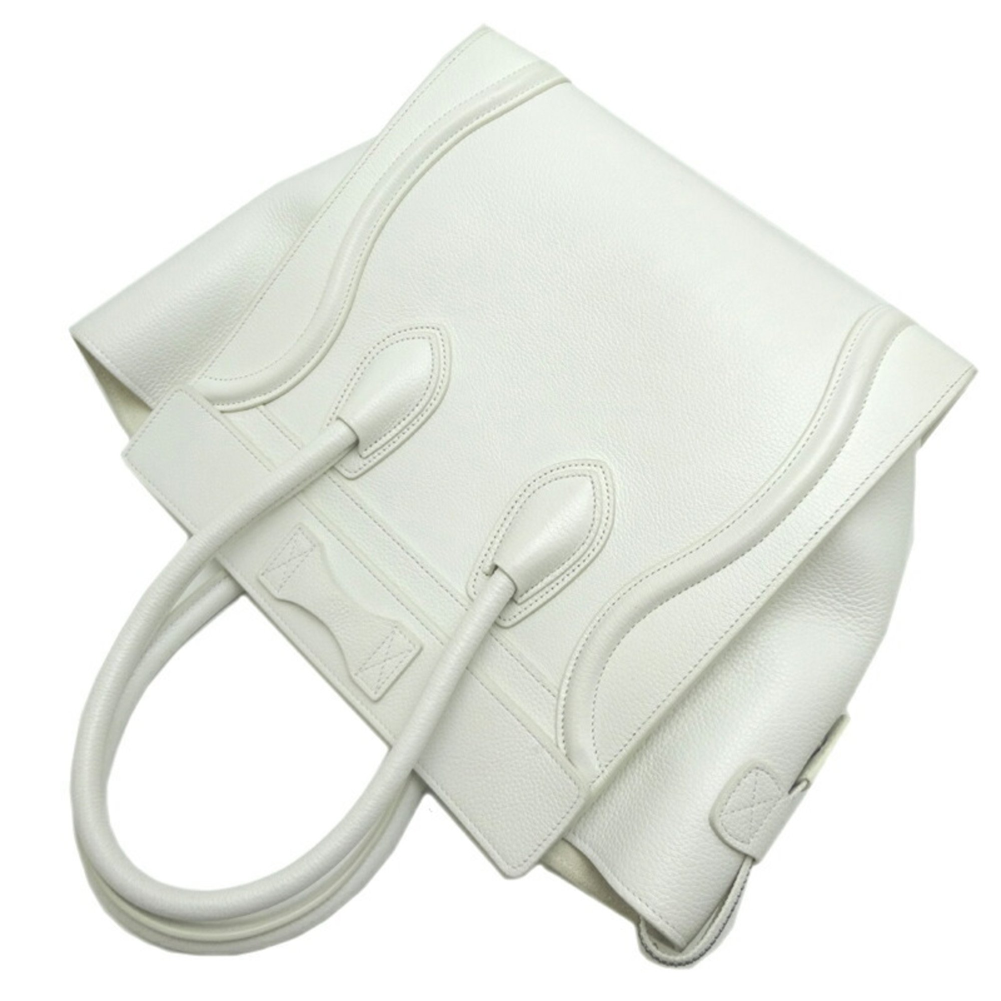 Celine Luggage Micro Shopper Women's Handbag 189793 Leather White