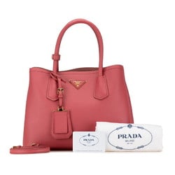 Prada Triangle Plate Cuir Double Handbag Shoulder Bag 1BG887 Pink Saffiano Leather Women's PRADA