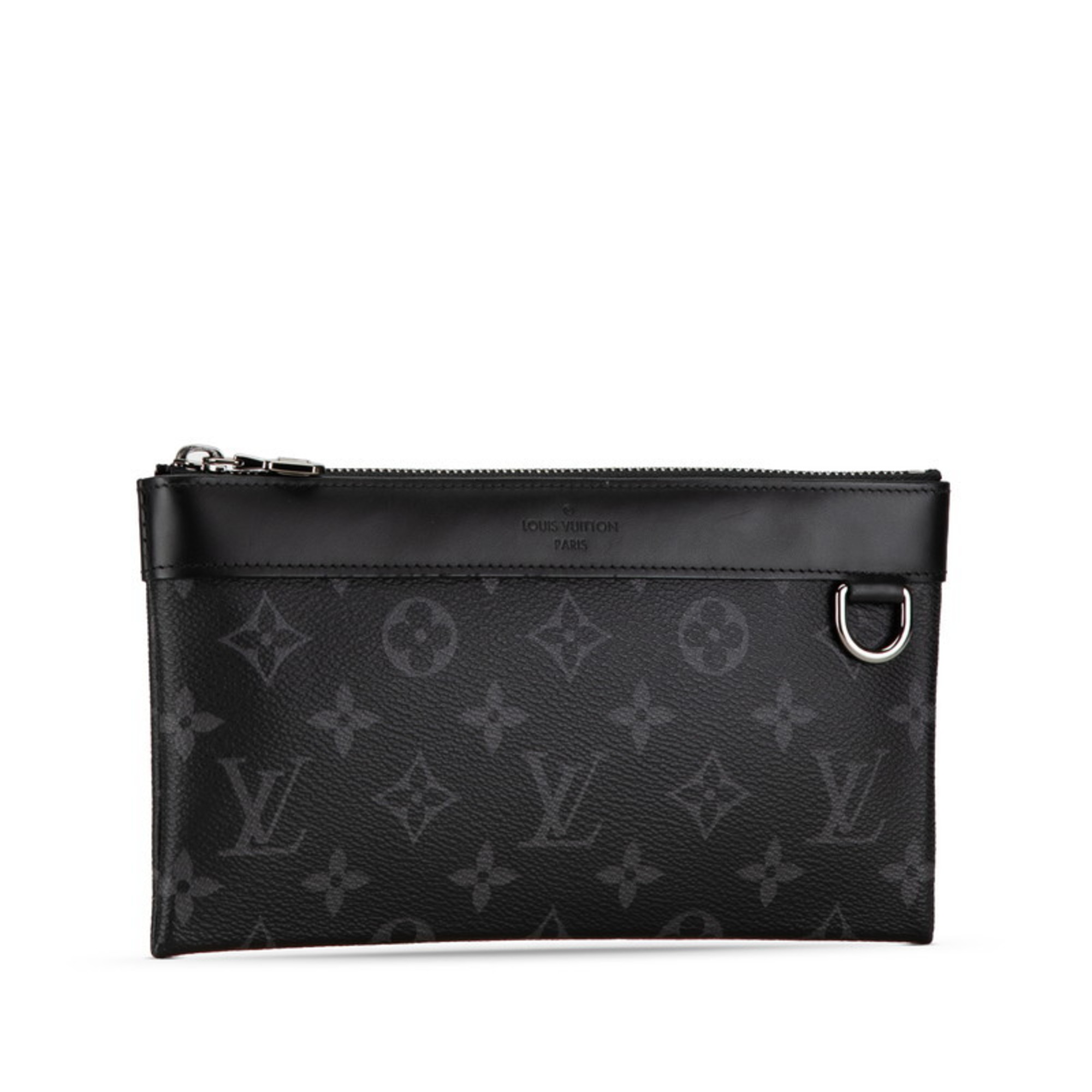 Louis Vuitton Monogram Eclipse Pochette Discovery Clutch Bag M62291 Black PVC Leather Men's LOUIS VUITTON