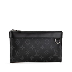 Louis Vuitton Monogram Eclipse Pochette Discovery Clutch Bag M62291 Black PVC Leather Men's LOUIS VUITTON