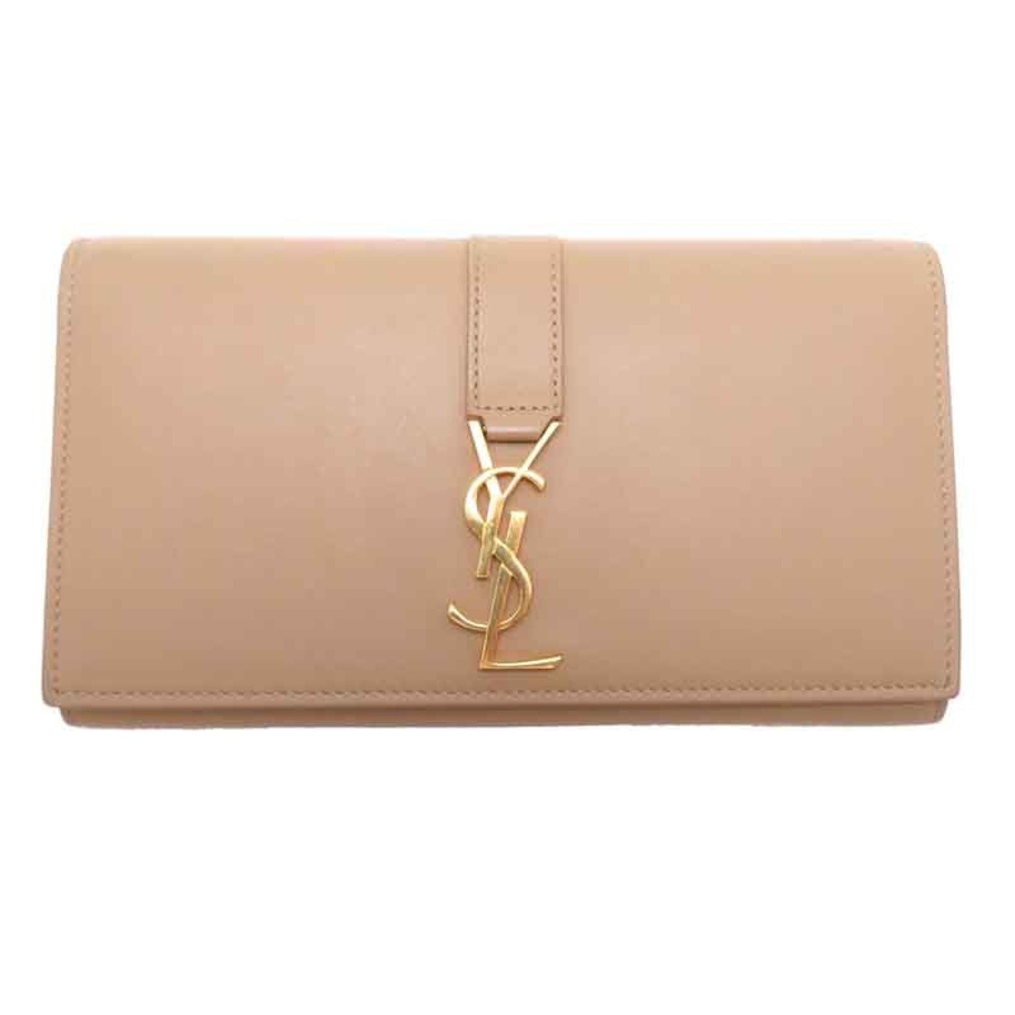 Yves Saint Laurent Large Flap Wallet Women's Long Leather Beige