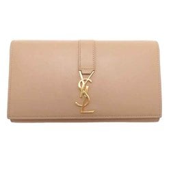 Yves Saint Laurent Large Flap Wallet Women's Long Leather Beige