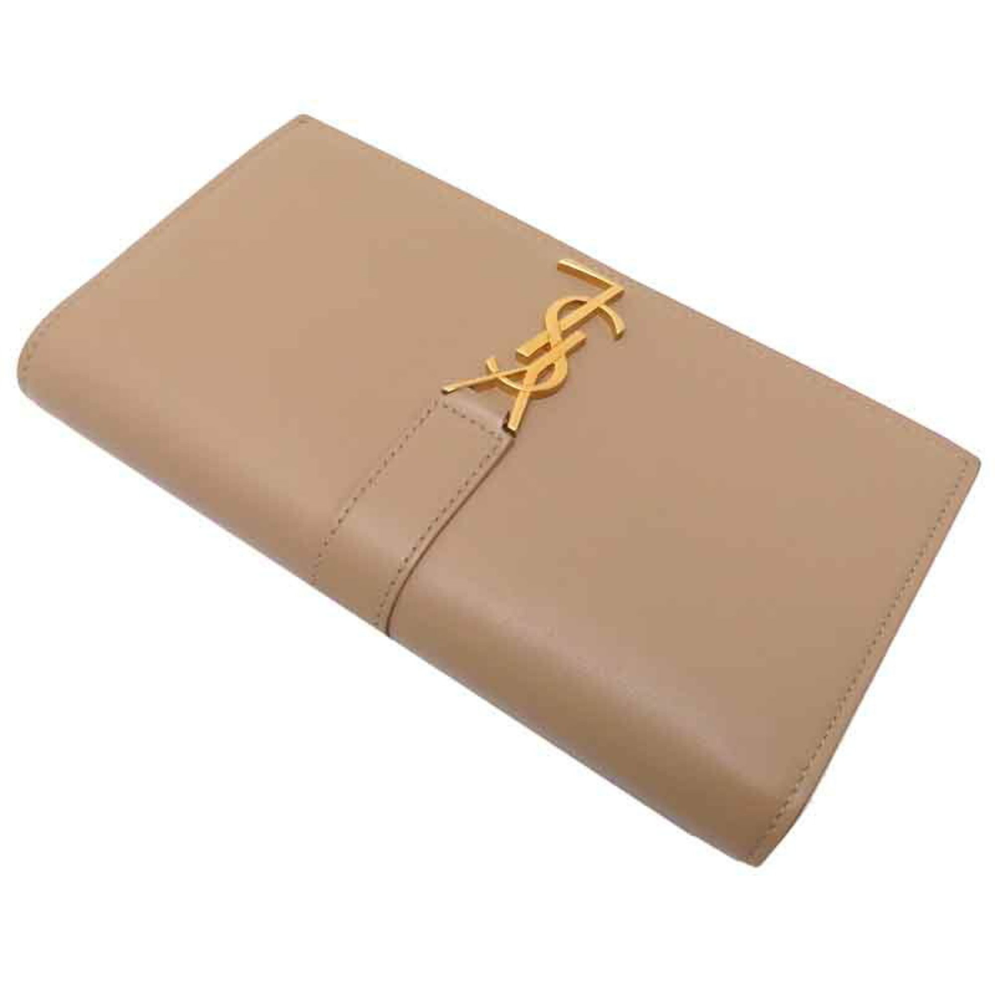 Yves Saint Laurent Large Flap Wallet Women's Long Leather Beige