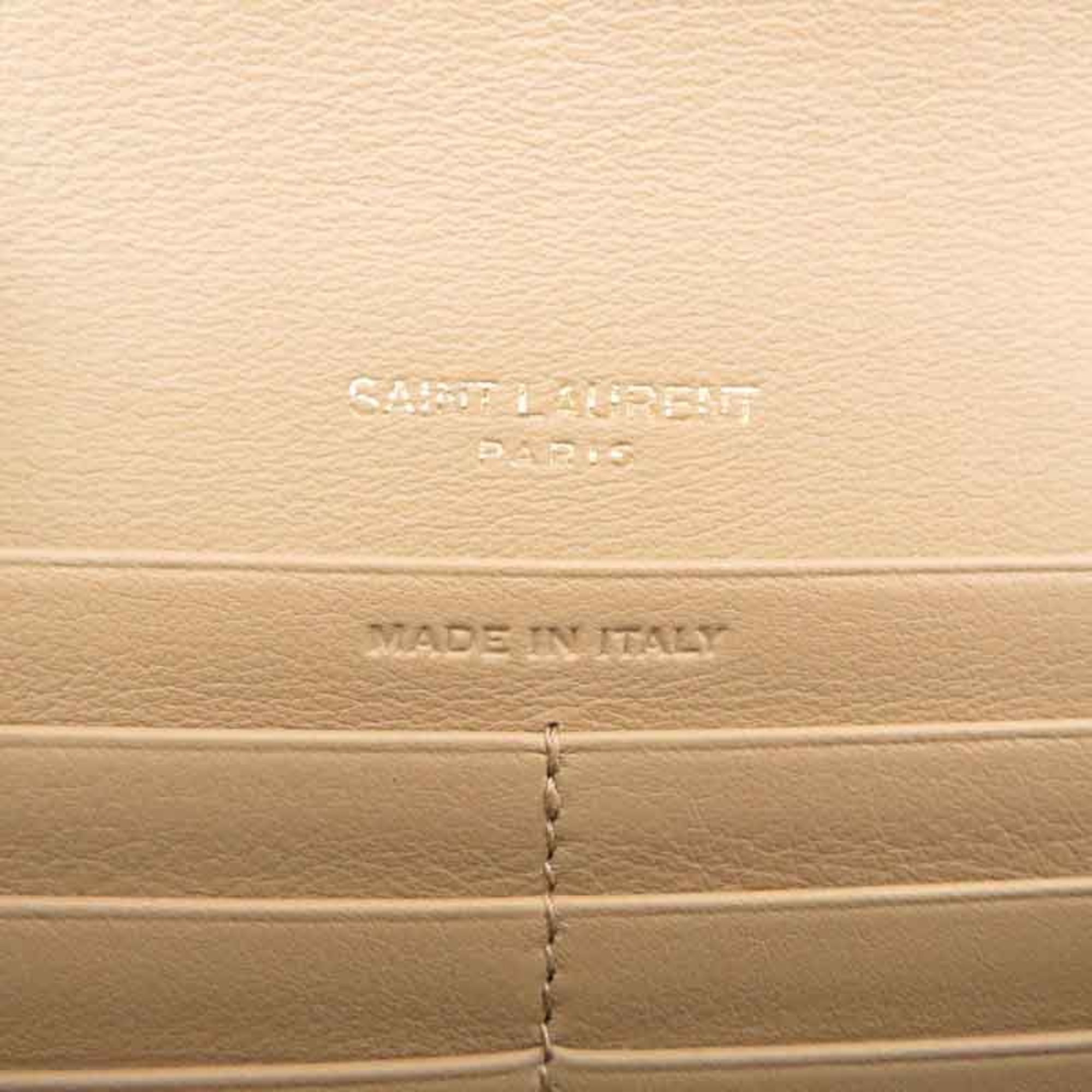 Yves Saint Laurent Large Flap Wallet Women's Long Leather Beige