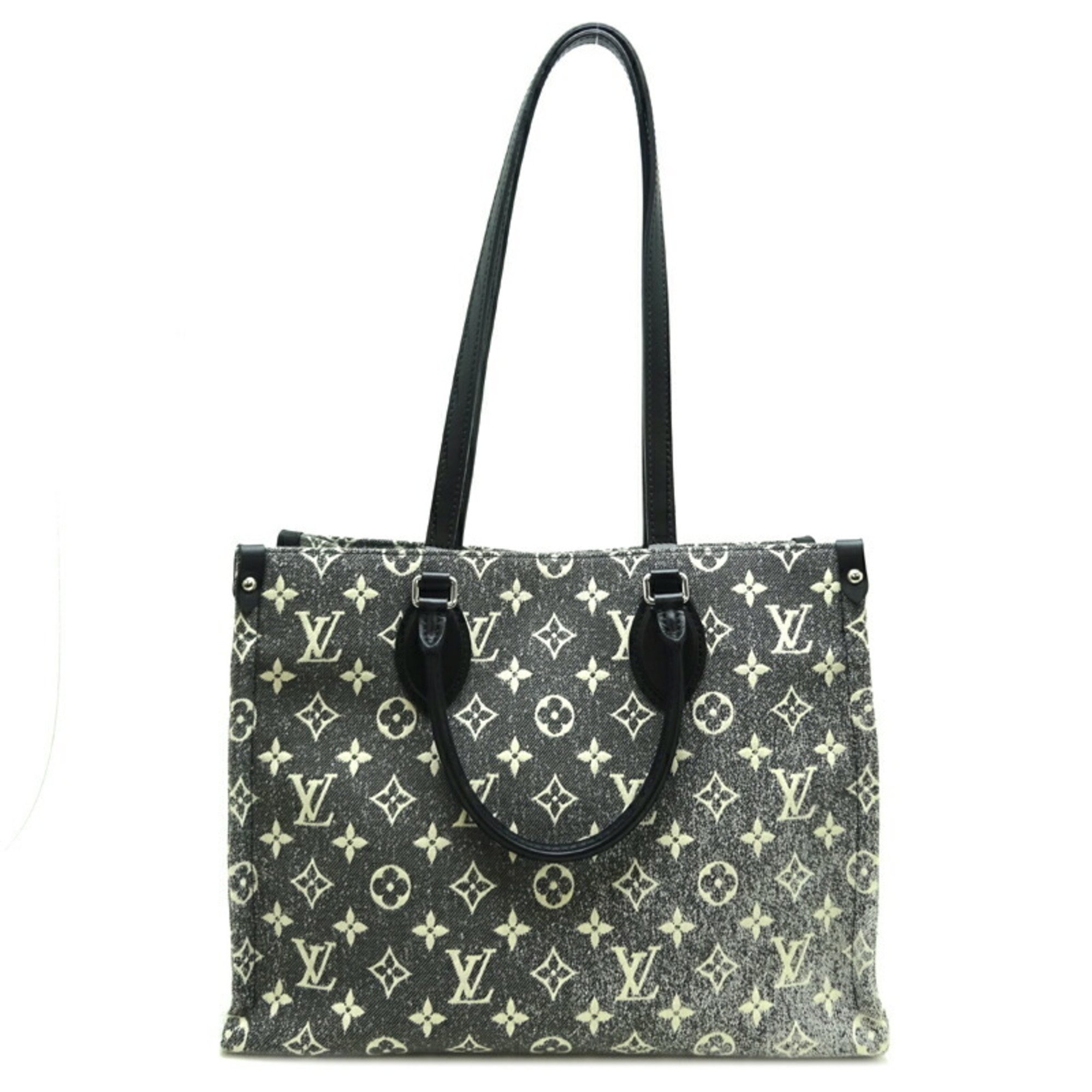 Louis Vuitton On the Go MM Women's Tote Bag M46448 Monogram Jacquard Denim Grey