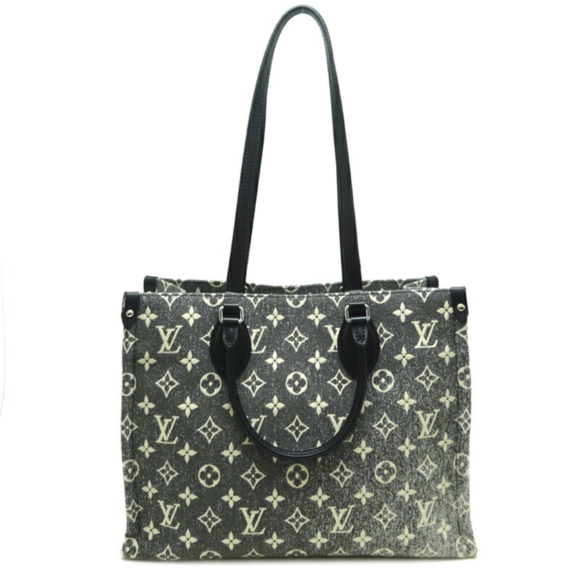 Louis Vuitton On the Go MM Women's Tote Bag M46448 Monogram Jacquard Denim Grey