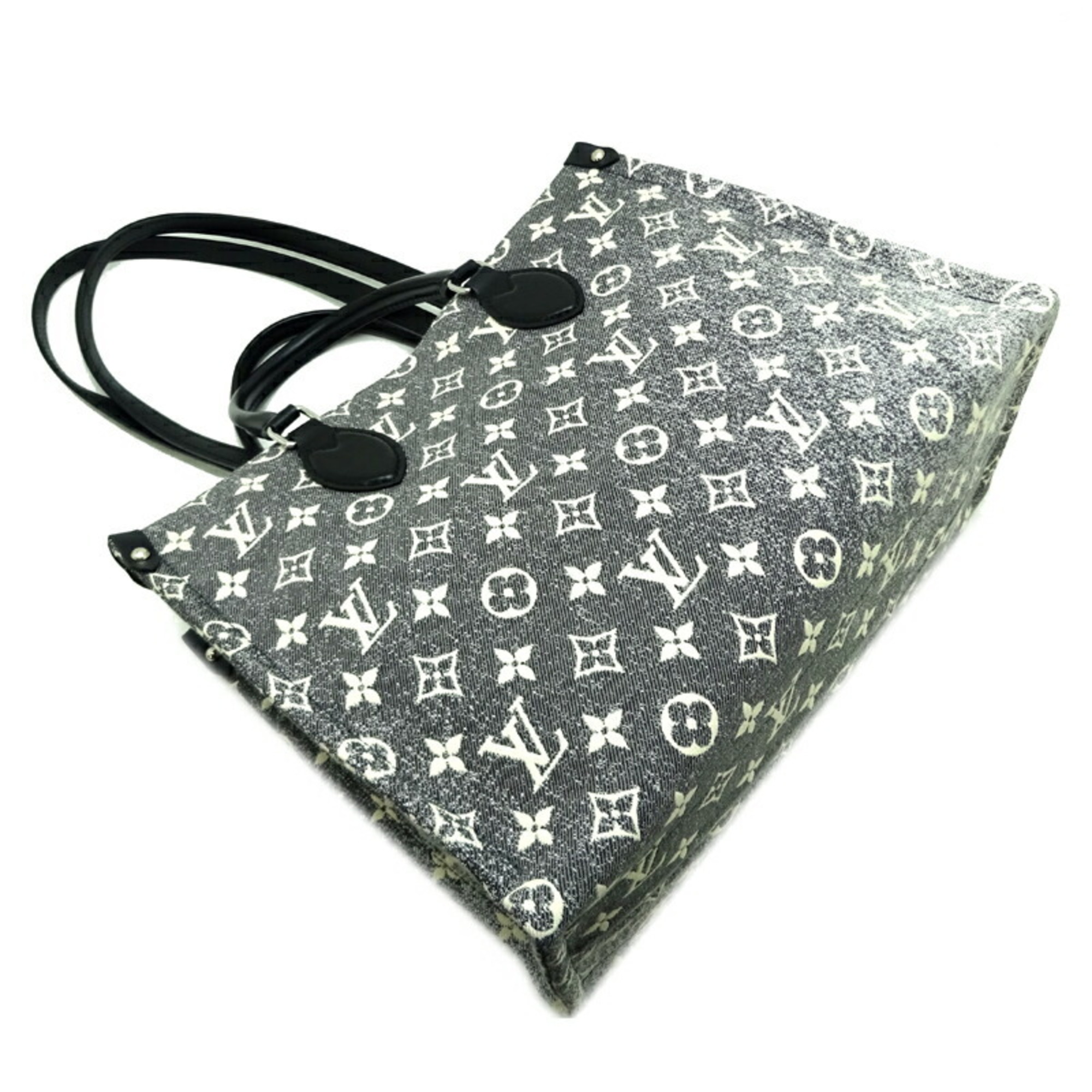 Louis Vuitton On the Go MM Women's Tote Bag M46448 Monogram Jacquard Denim Grey