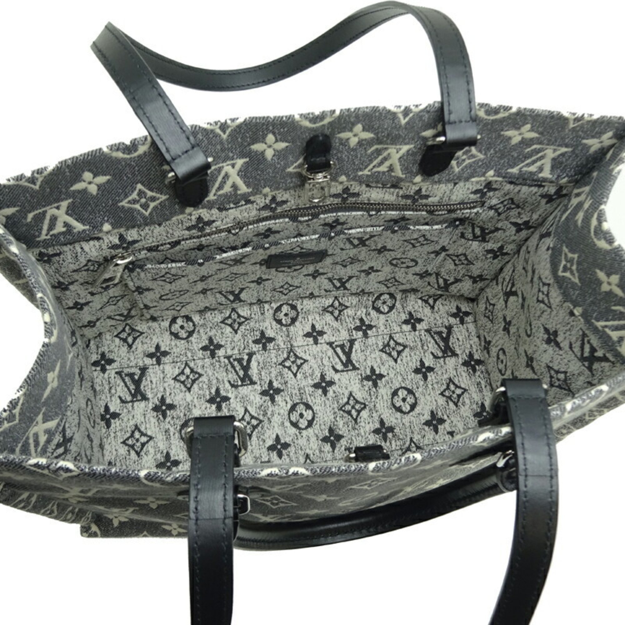 Louis Vuitton On the Go MM Women's Tote Bag M46448 Monogram Jacquard Denim Grey