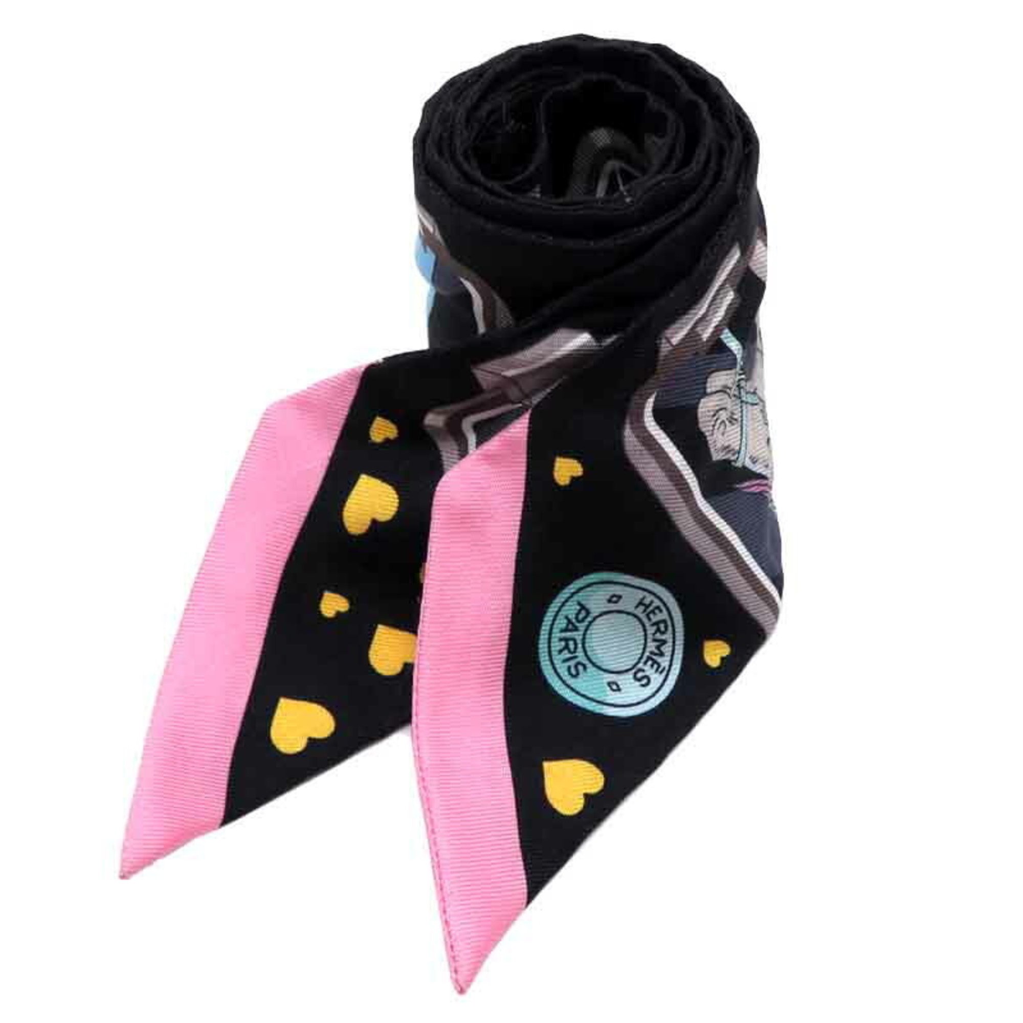 Hermes Twilly HERMES STORY Women's Scarf Muffler 100% Silk Black