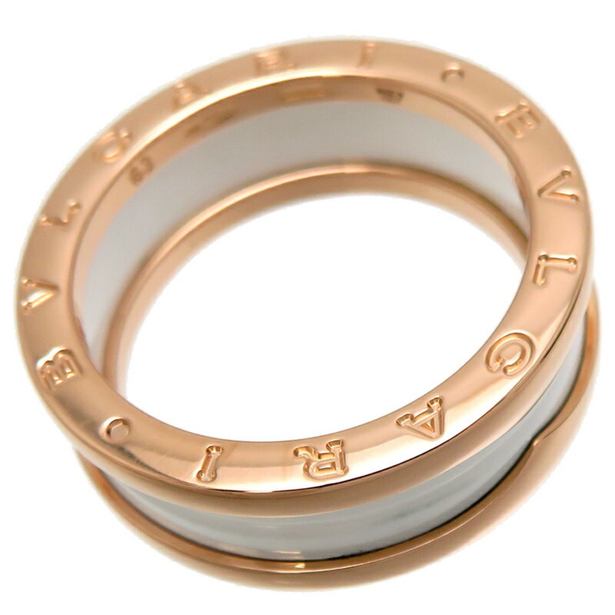 Bvlgari Bulgari #63 B.zero1 White Ceramic 2-Band Men's Ring 347021 750 Pink Gold Size 22