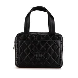 Chanel Matelasse Coco Mark Handbag Tote Bag Black Lambskin Women's CHANEL