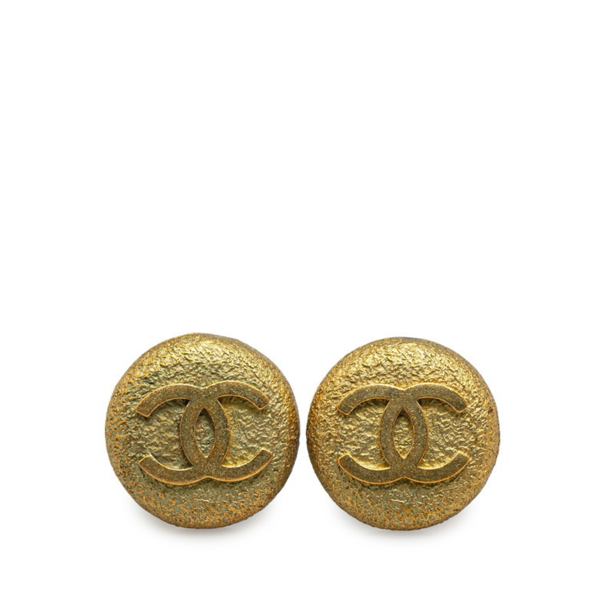 Chanel Coco Mark Round Earrings Gold Plated Women's CHANEL