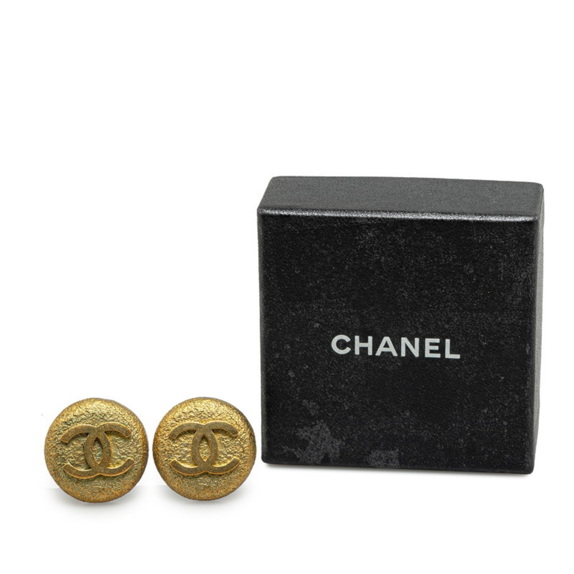 Chanel Coco Mark Round Earrings Gold Plated Women's CHANEL