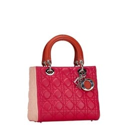 Christian Dior Dior Lady Cannage Handbag Shoulder Bag Pink Orange Leather Women's