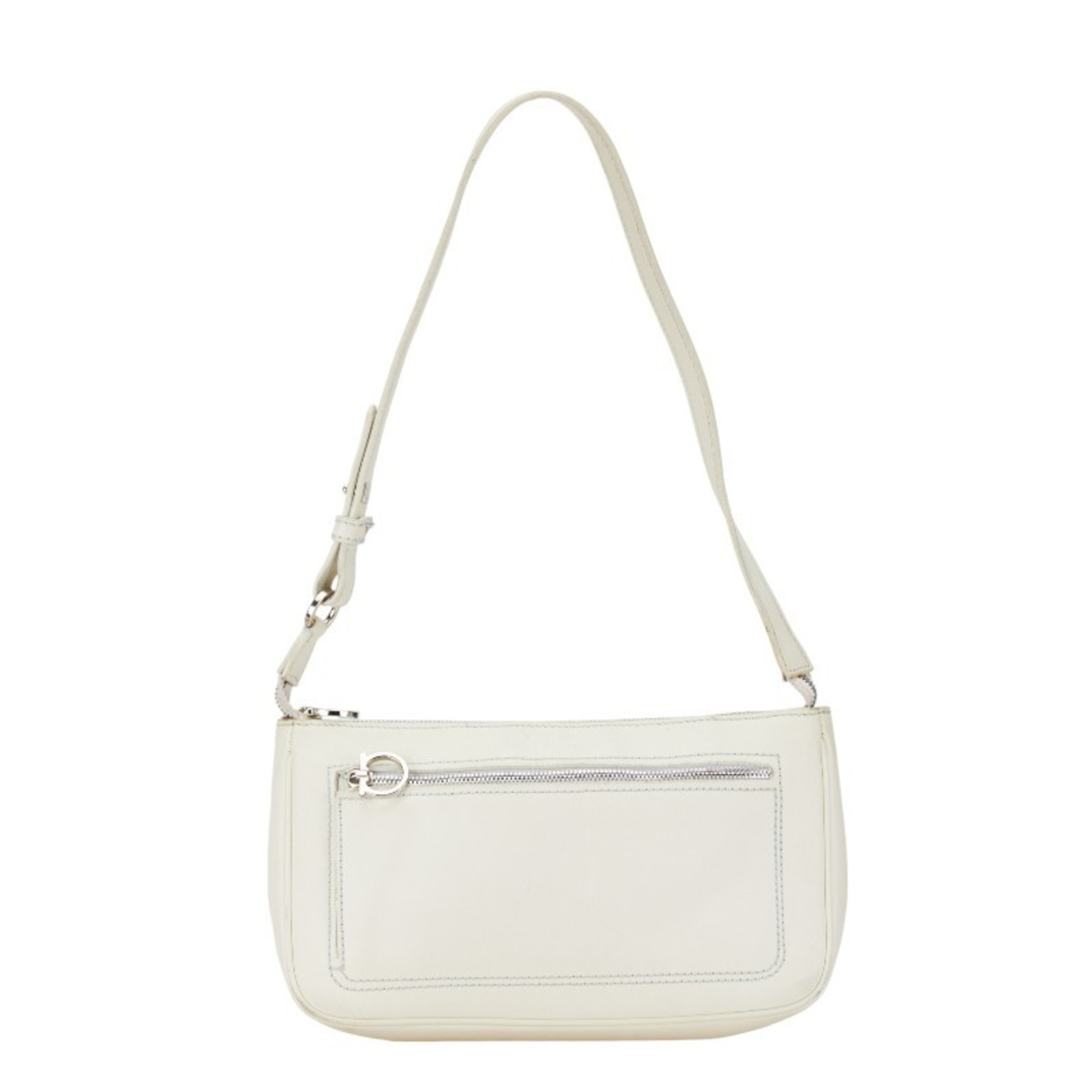 Salvatore Ferragamo Gancini Bag Pochette AU-21 4315 White Leather Women's