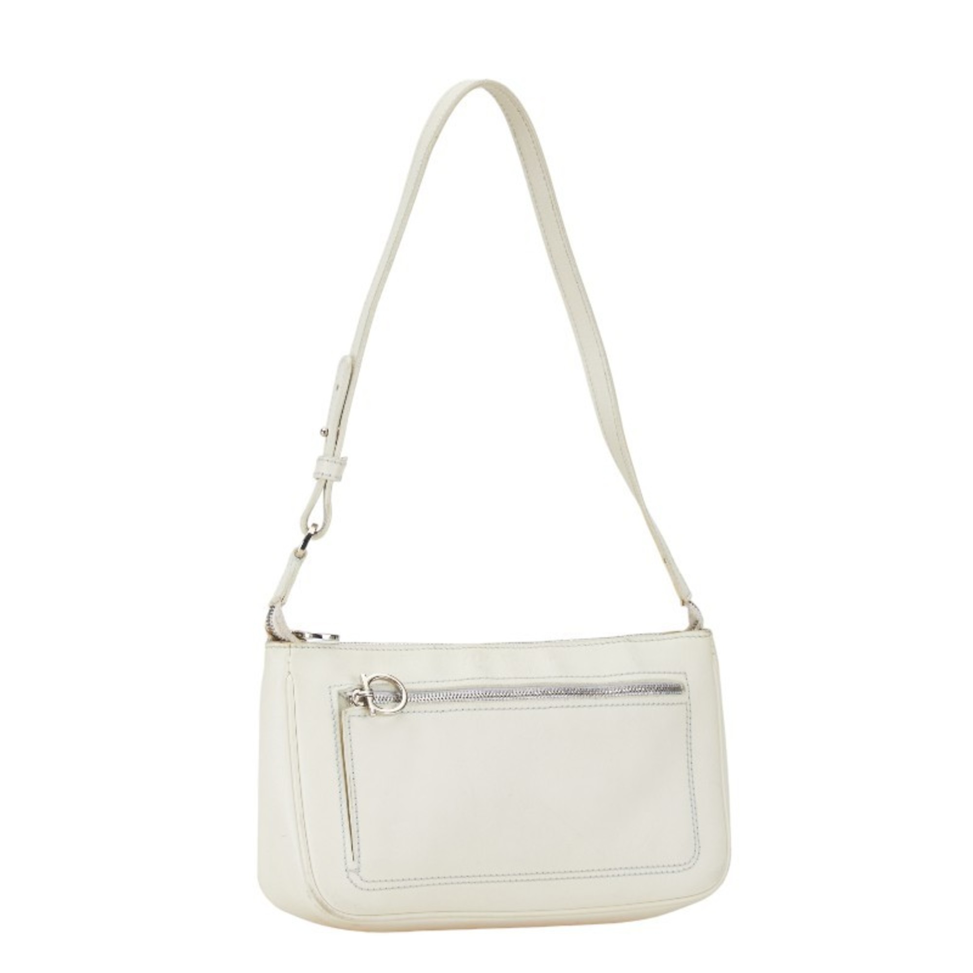 Salvatore Ferragamo Gancini Bag Pochette AU-21 4315 White Leather Women's