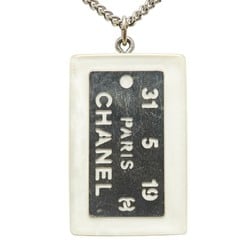 Chanel Cambon Plate Necklace White Silver Plastic Plated Women's CHANEL