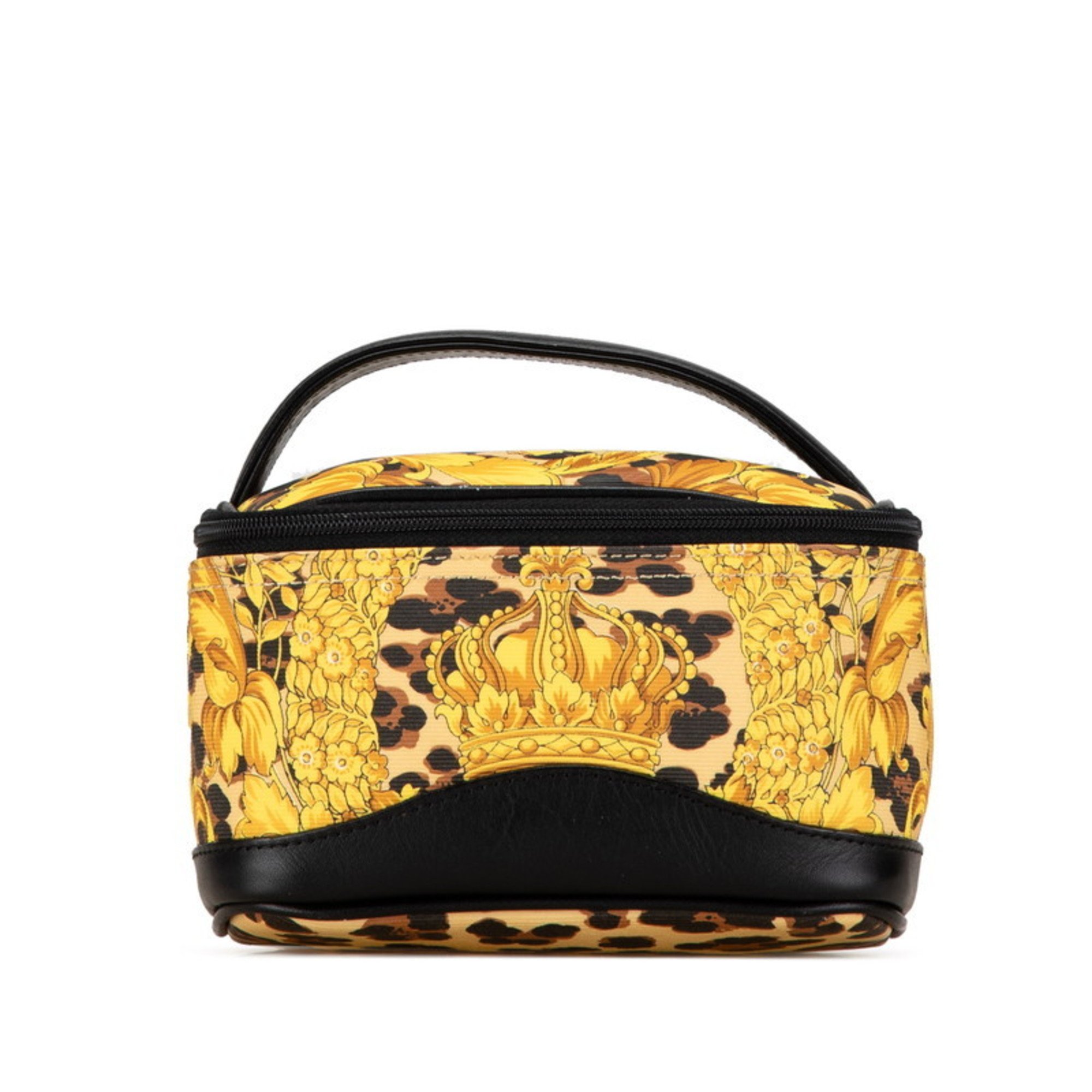 Versace Sunburst Leopard Print Pouch Handbag Yellow Black PVC Leather Women's VERSACE