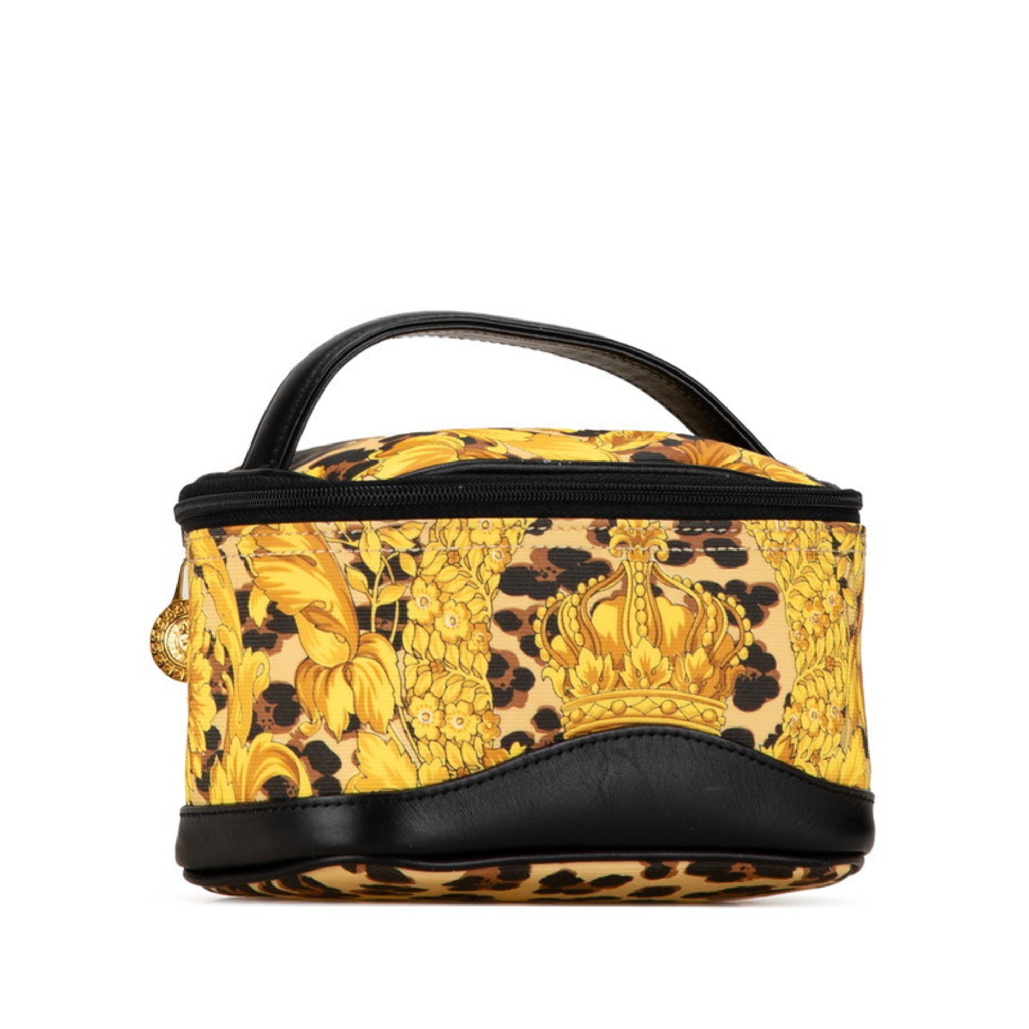 Versace Sunburst Leopard Print Pouch Handbag Yellow Black PVC Leather Women's VERSACE