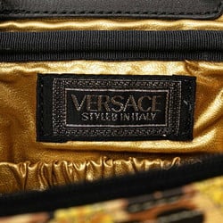 Versace Sunburst Leopard Print Pouch Handbag Yellow Black PVC Leather Women's VERSACE