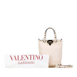 Valentino Rockstud Tote Bag Shoulder Ivory Gold Leather Women's VALENTINO