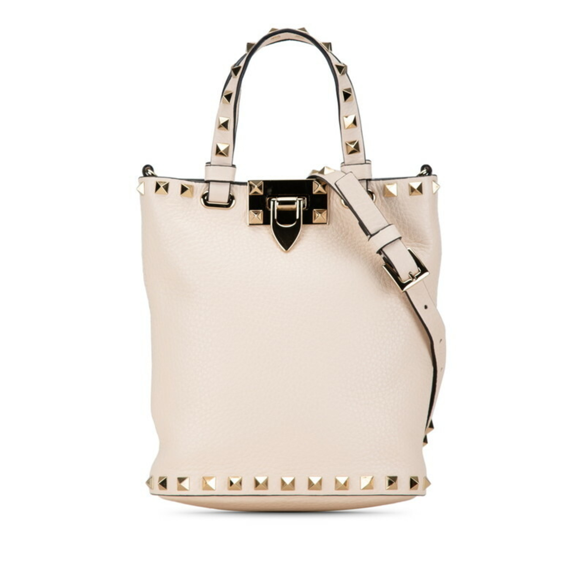 Valentino Rockstud Tote Bag Shoulder Ivory Gold Leather Women's VALENTINO