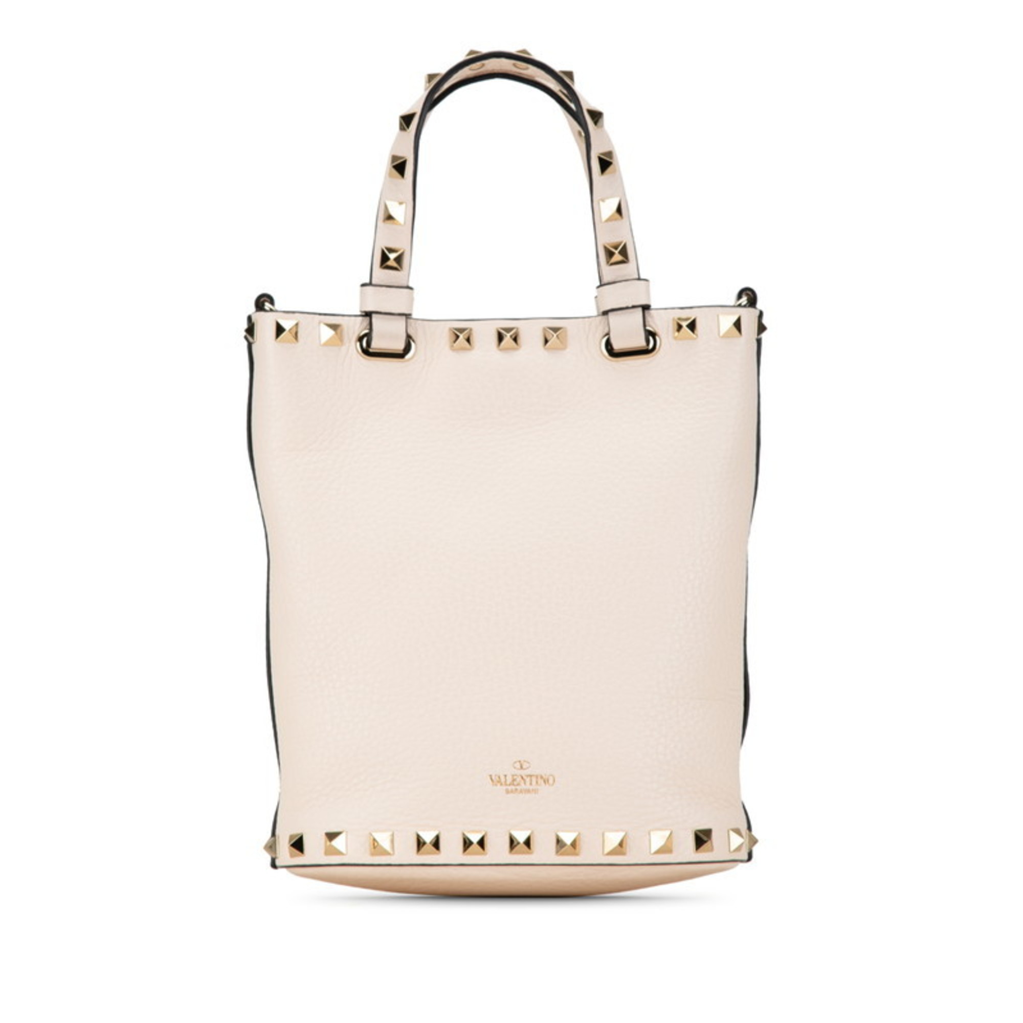 Valentino Rockstud Tote Bag Shoulder Ivory Gold Leather Women's VALENTINO