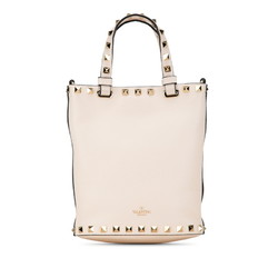 Valentino Rockstud Tote Bag Shoulder Ivory Gold Leather Women's VALENTINO