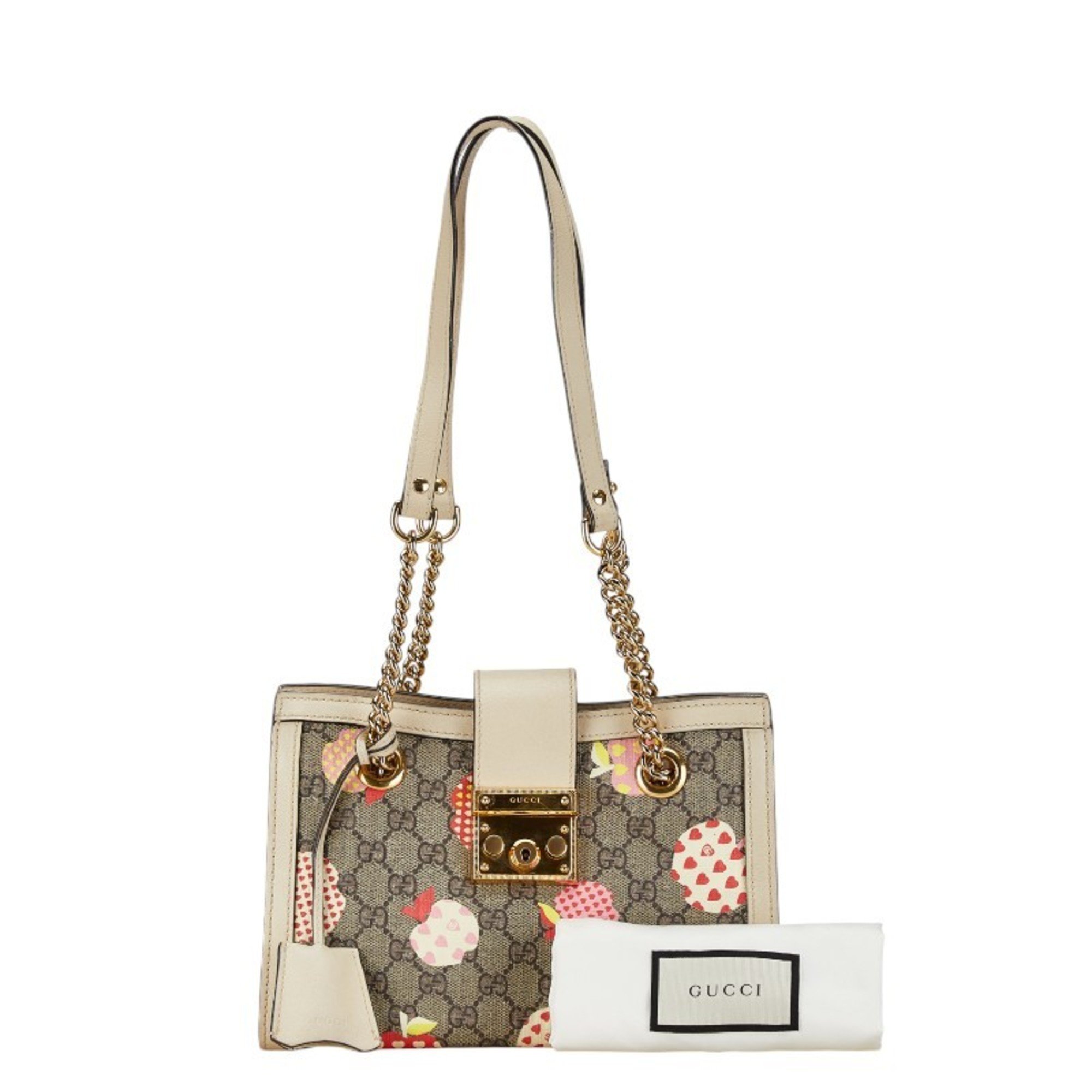 Gucci GG Small Padlock Apple Heart Print Chain Shoulder Bag 498156 Beige Black PVC Leather Women's GUCCI