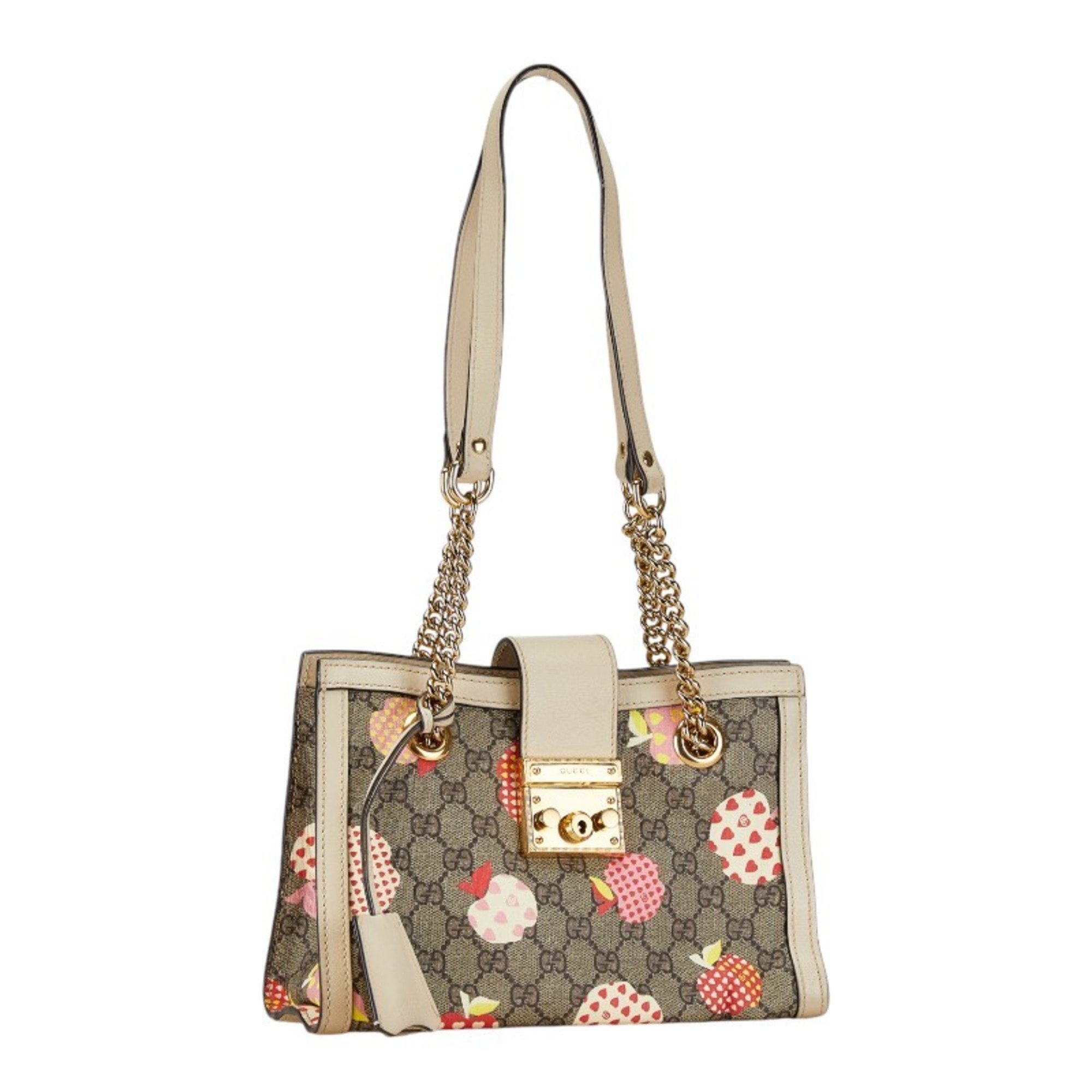 Gucci GG Small Padlock Apple Heart Print Chain Shoulder Bag 498156 Beige Black PVC Leather Women's GUCCI