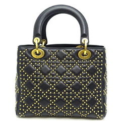 Christian Dior Lady Medium Studded Bag Women's Handbag Lambskin Black