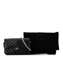 Chanel Chevron V-stitch Chain Shoulder Bag Black Lambskin Women's CHANEL