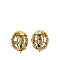 Christian Dior Dior Round Rhinestone Earrings Gold Plated Women's