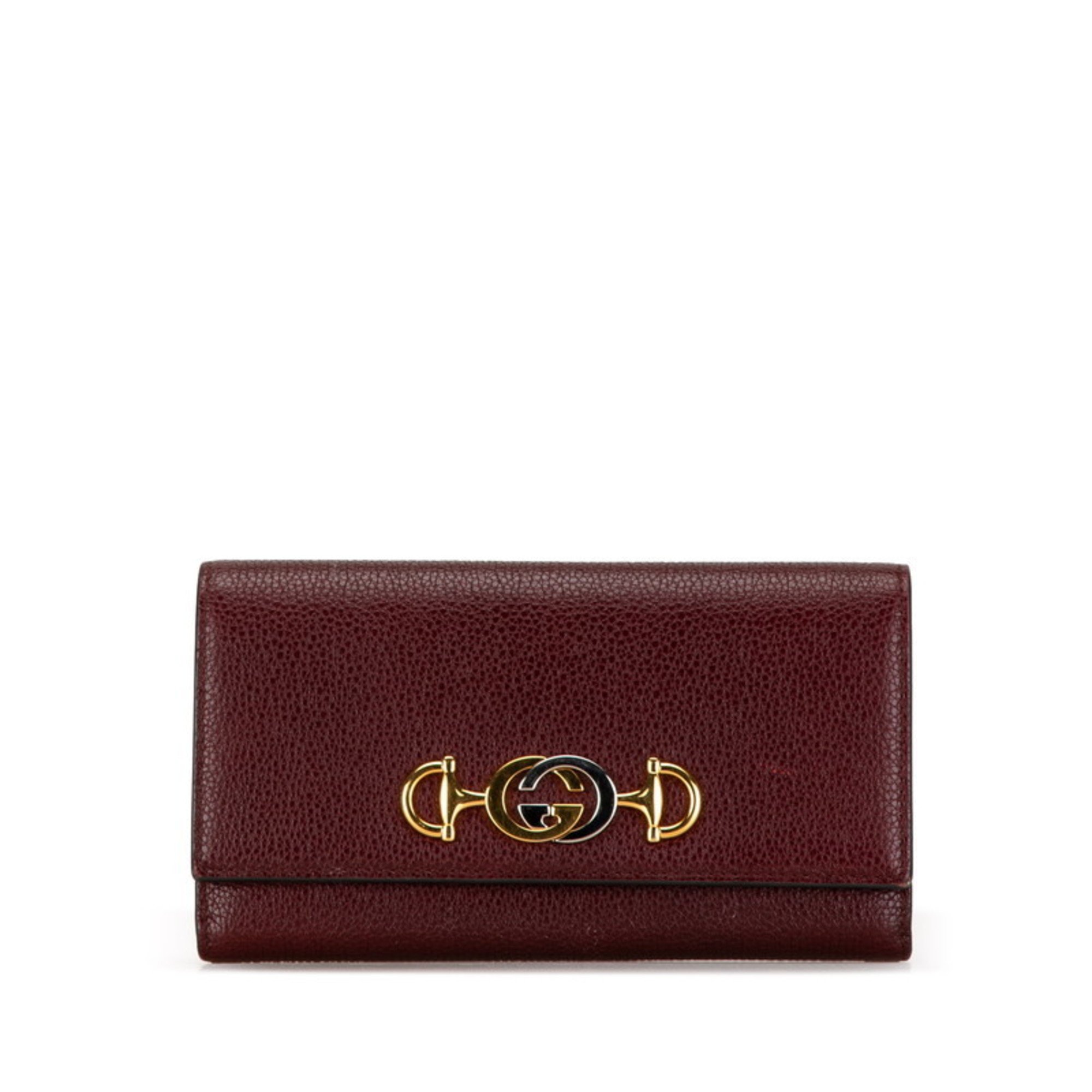 Gucci Zumi Interlocking G Horsebit Continental Wallet Long 573612 Wine Red Leather Women's GUCCI