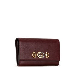 Gucci Zumi Interlocking G Horsebit Continental Wallet Long 573612 Wine Red Leather Women's GUCCI