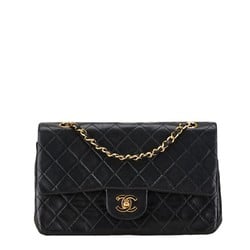 Chanel Matelasse 25 Coco Mark Double Flap Chain Shoulder Bag Black Lambskin Women's CHANEL