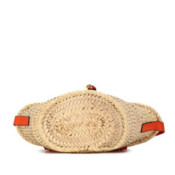 Chloé Chloe Marcie Small Shoulder Bag Bucket Beige Orange Raffia Leather Women's