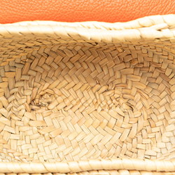 Chloé Chloe Marcie Small Shoulder Bag Bucket Beige Orange Raffia Leather Women's