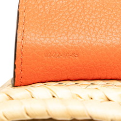 Chloé Chloe Marcie Small Shoulder Bag Bucket Beige Orange Raffia Leather Women's