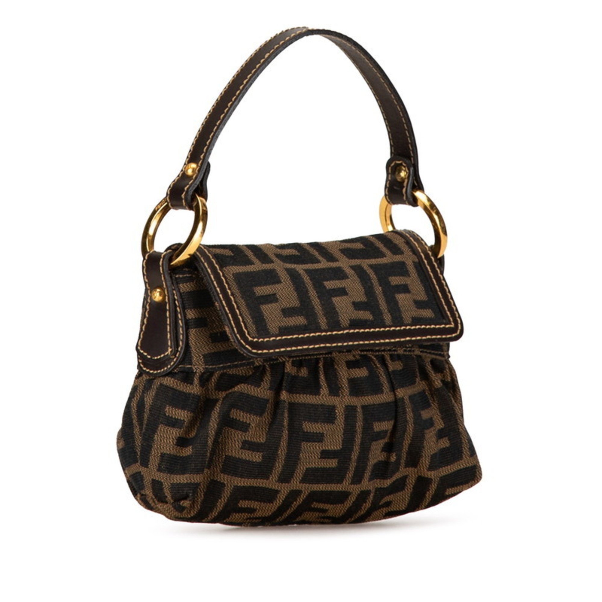 FENDI ZUCCA CHEF BAG HANDBAG BROWN CANVAS LEATHER WOMEN'S