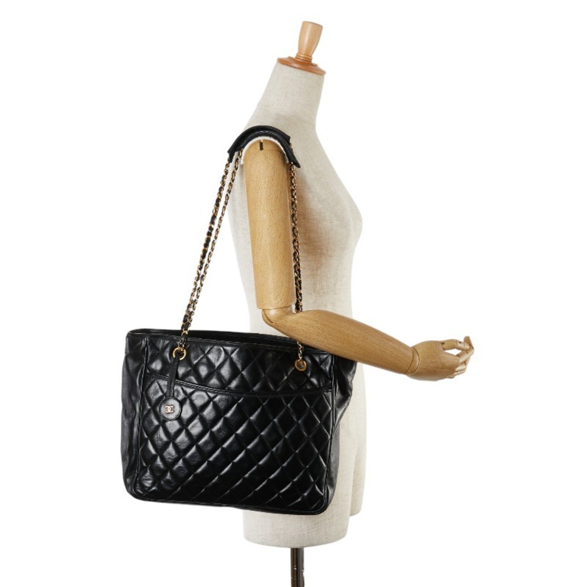 Chanel Matelasse Tote Bag Handbag Black Leather Women's CHANEL