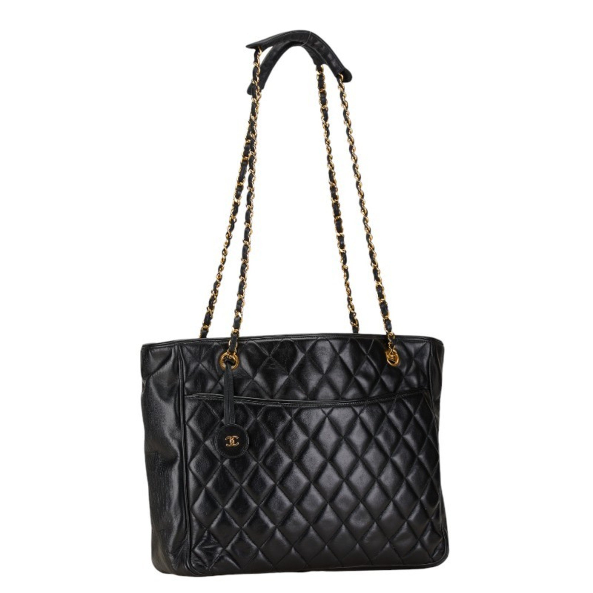 Chanel Matelasse Tote Bag Handbag Black Leather Women's CHANEL